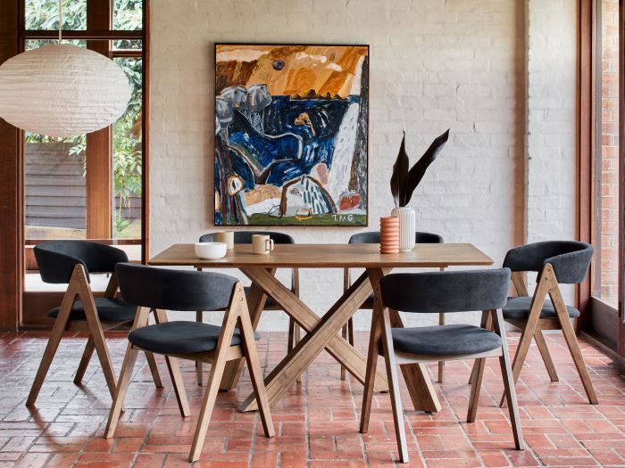 Gaudi Dining Sets Rustic Hardwood, Black Six Chair Dining Table