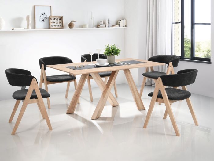 Natural Hardwood Table Black Chairs, Black And Wood Dining Chairs
