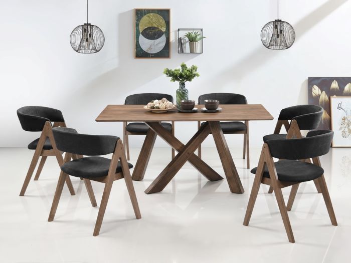 Room with Modern Dining Furniture containing Gaudi 7PCE Dining Set with Rustic Hardwood Table & Black Chairs