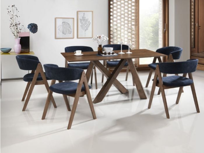 Gaudi Dining Sets Rustic Hardwood Table Navy Blue Chairs On Sale