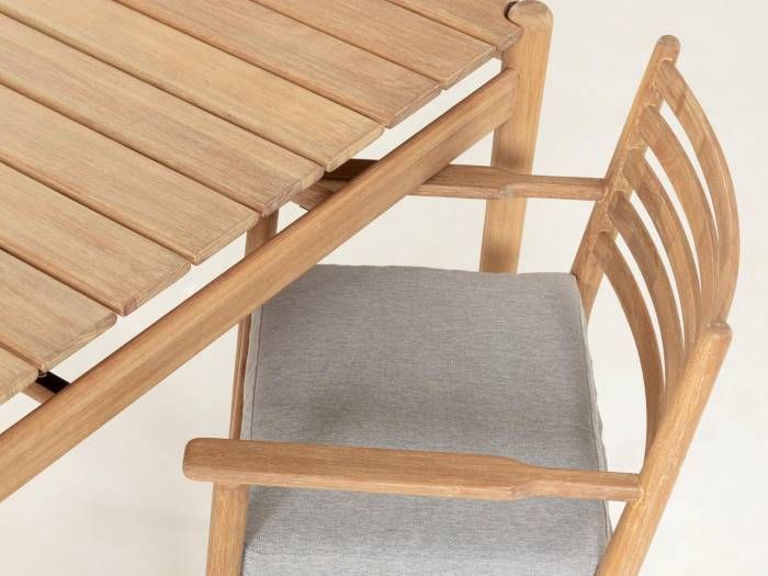 photo of Greta outdoor dining chair in natural with grey cushions