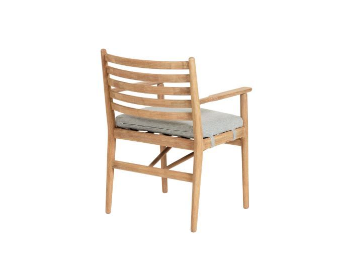 rear photo of Greta outdoor dining chair in natural with grey cushions