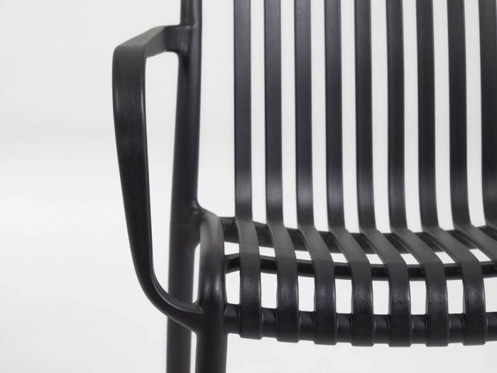 close up photo of Izzy outdoor dining chair in black