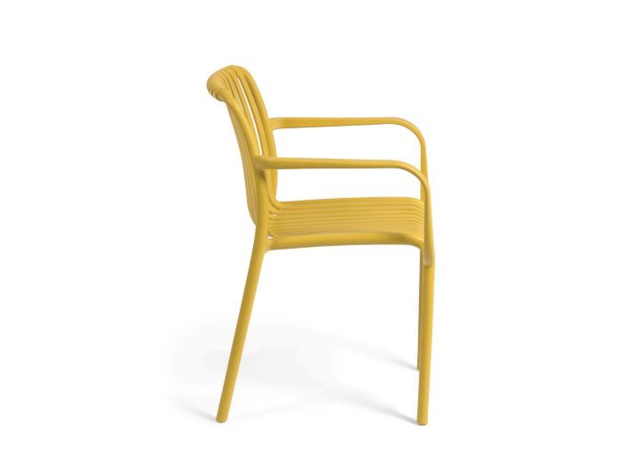 side photo of Izzy outdoor dining chair in yellow