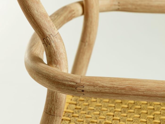close up of julia outdoor dining chair with yellow rope