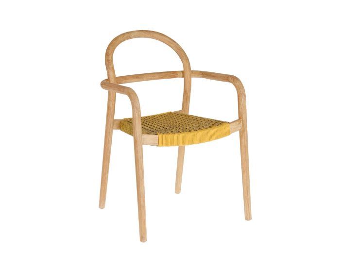 front view of julia outdoor dining chair with yellow rope