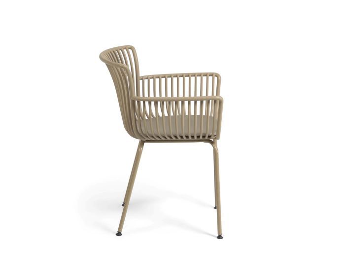 side photo of Miami outdoor dining chair in beige