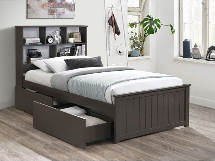 Myer Grey Single Bed Frame With Storage, Contemporary Bookcase Headboard Designs