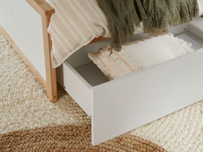 photo of Myer King Single bed in Natural hardwood with storage drawers