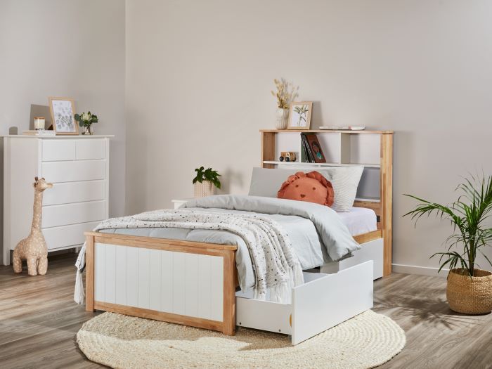 Myer Single Bedroom Suite With Storage, White King Size Bed With Drawers Underneath