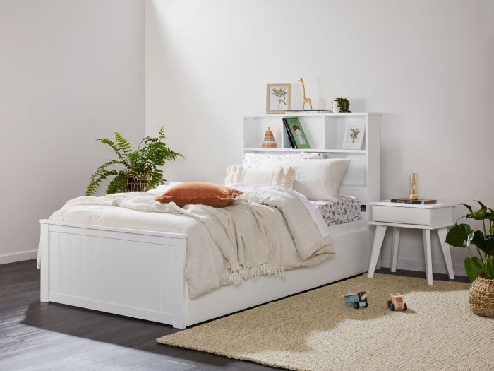 Close up of room with Modern Toddler Bedroom Furniture containing Myer 3PCE White Single Bedroom Suite with trundle