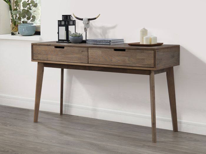 Modern home office containing Paris Hardwood 2 Drawer Study Desk in rustic walnut