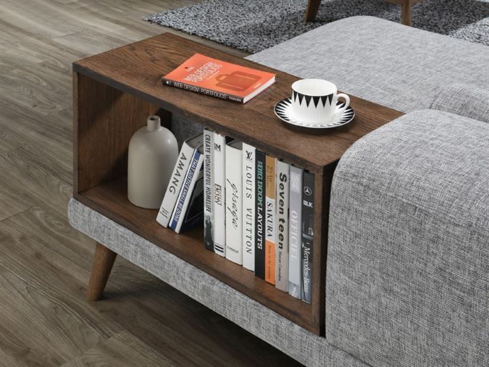 close up of Modern living room containing Paris 6PCE Home Living Room Furniture Package with Rustic Hardwood and Grey Fabric