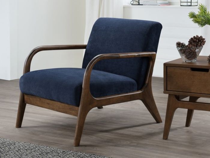 Room with Modern Living Room Furniture containing Paris Occasional Chair with Navy Blue Fabric & Hardwood Frame