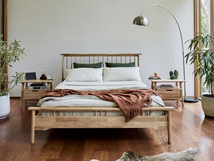 Room with Modern Bedroom Furniture containing Rome Double Size Natural Hardwood Bed Frame  