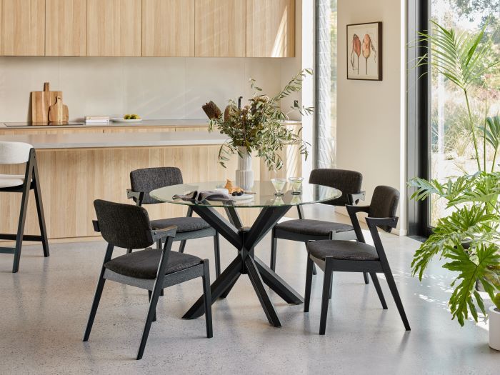 Bella 5PCE Round Glass Dining Set Black