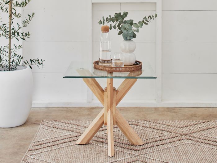 Bella Glass Lamp Table Natural Hardwood Frame