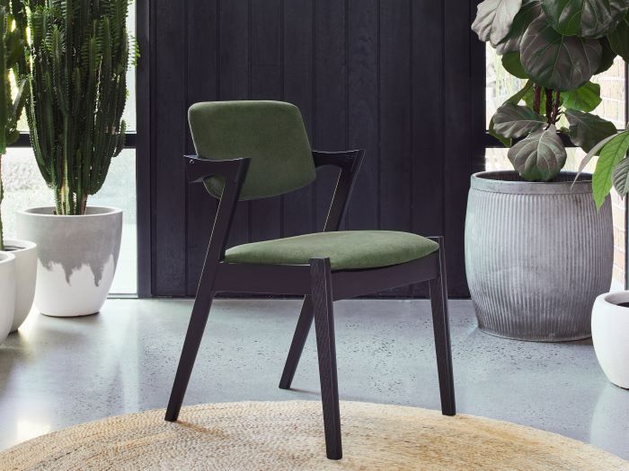 Bella Hardwood Dining Chair Black Green Fabric