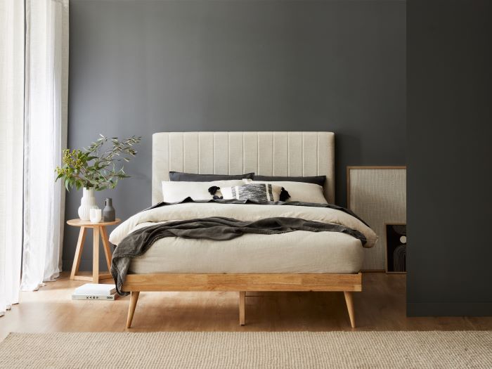 Franki 2PCE King Headboard and Bed Base Bundle Natural Beige Fabric
