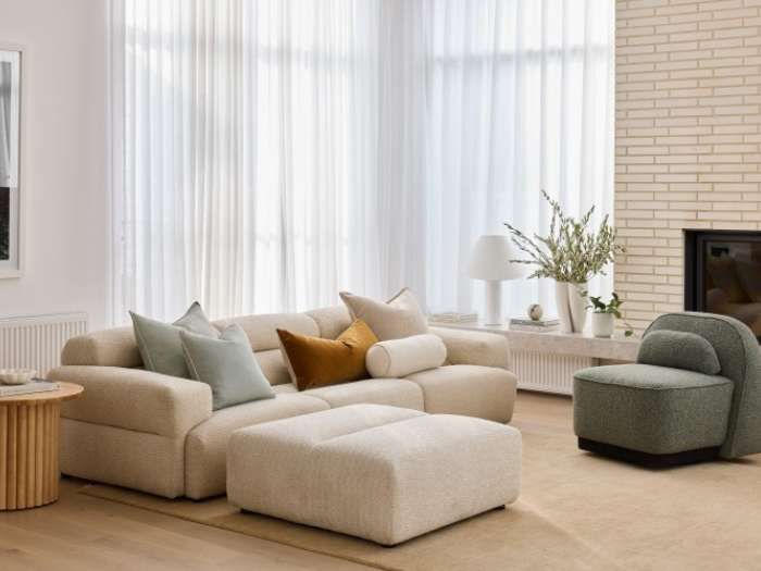 Jasper 3 Seater Sofa with Ottoman Beige Fabric