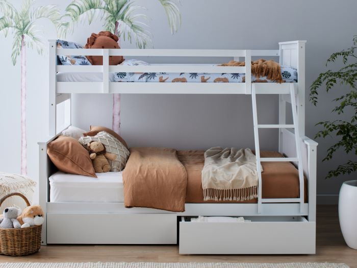 Myer White Triple Bunk Bed with Storage Hardwood Frame