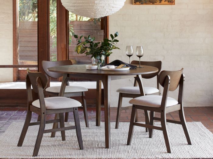 Soho Hardwood Dining Chair Rustic Walnut Beige Fabric