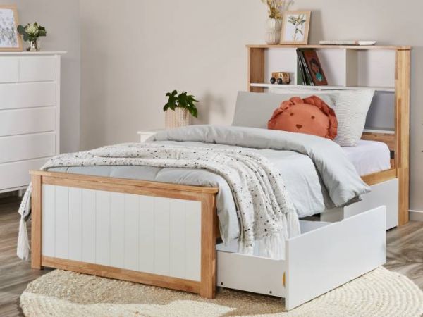 Myer Single Bed with Storage | Natural Hardwood Frame