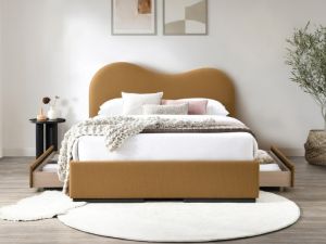 Amber Queen Storage Bed | Mustard Waffle Fabric