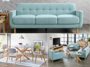 Bella 10PCE Home Living & Dining Furniture Package | Natural Hardwood | Aqua