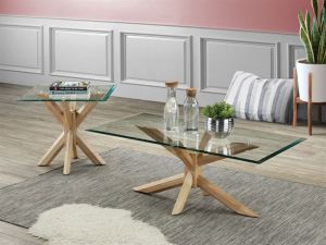 Bella 2PCE Glass Coffee & Lamp Table Set | Natural 