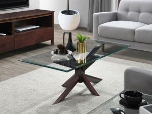 Bella Glass Coffee Table | Dark Hardwood Frame