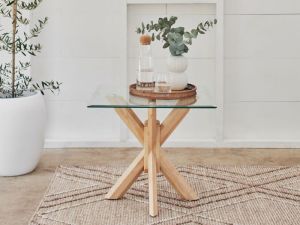 Bella Glass Lamp Table | Natural Hardwood Frame