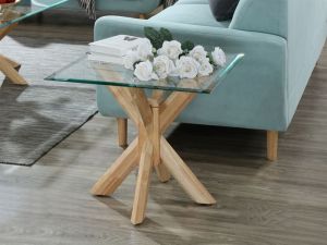 Bella Glass Lamp Table | Natural Hardwood Frame