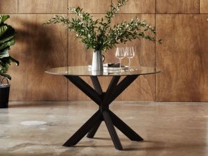 Bella Round Glass Dining Table| Black Hardwood Frame