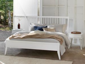 Byron White Queen Size Bed | Hardwood Frame