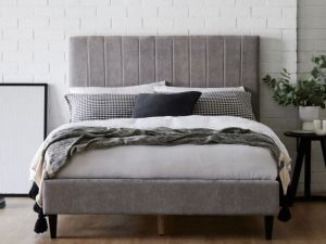 Cannes 2PCE Double Upholstered Headboard and Bed Base Bundle | Grey Fabric