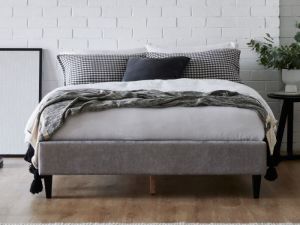 Cannes Double Upholstered Bed Base | Grey Fabric