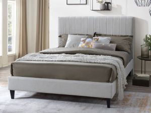 Cannes 2PCE Queen Upholstered Headboard and Bed Base Bundle | Beige