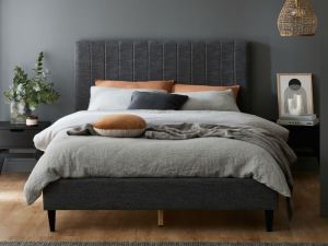 Cannes 2PCE Queen Upholstered Headboard and Bed Base Bundle | Charcoal Fabric