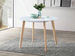 Claire Round White Dining Table | Natural Hardwood Frame 