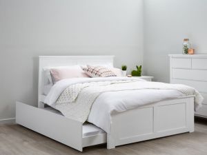 Coco White Double Bed with Trundle | Hardwood Frame