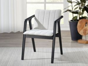 Elm Black Hardwood Dining Chair | Beige Fabric