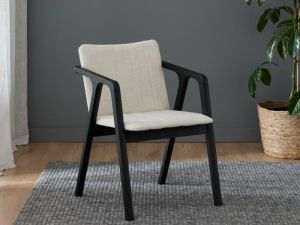 Elm Hardwood Dining Chair | Black | Beige Fabric
