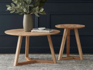 Franki 2PCE Round Hardwood Coffee & Side Table Set | Natural