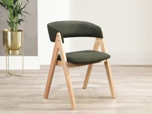Gaudi Hardwood Dining Chair | Natural | Green Fabric