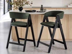 Gaudi Hardwood Counter Bar Stool | Black | Green Fabric