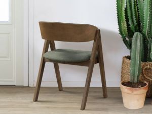Gaudo Hardwood Dining Chair | Rustic Walnut | Green Fabric