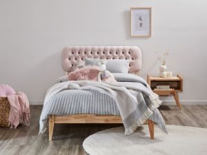 Halo 2PCE King Single Bedroom Suite | Natural Hardwood | Pink Fabric