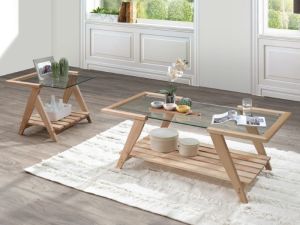 Myer 2PCE Glass Coffee & Side Table Set | Natural