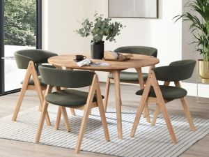 Oslo 5PCE Hardwood Dining Set | Natural | Green Fabric